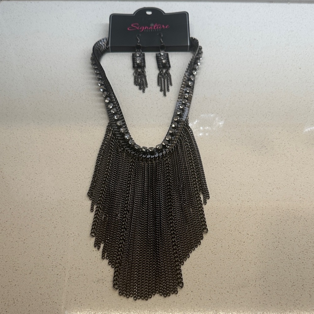 Signature Dark Metallic Fringe Necklace Set